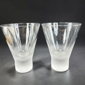 Kenneth Cole Reaction Frosted Base Glassware Set of 2 Clear V Shape Martini Cups